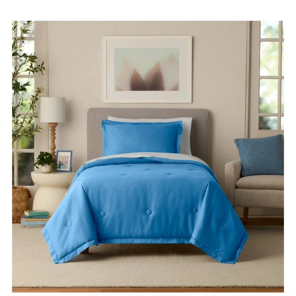 Mainstays Blue 3Pc Microfiber Comforter Sham Set Size Twin/TwinXL